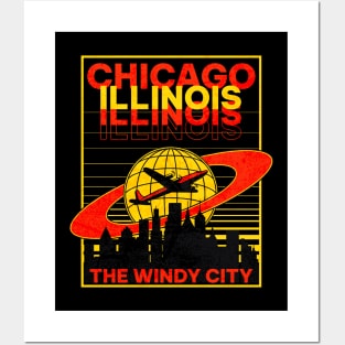 Chicago Illinois The Windy City Mid Century Airplane Posters and Art